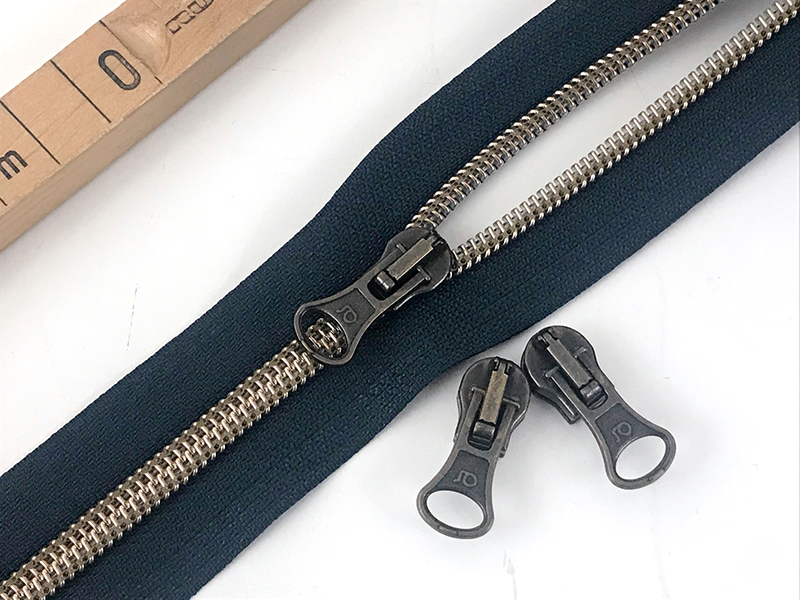 Reissverschluss endlos, metallisiert Altmessing, Dunkelgrau