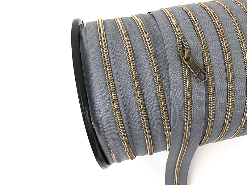 Reissverschluss endlos, metallisiert Altmessing, Hellgrau – Bild 2