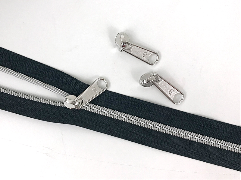 Reissverschluss endlos, metallisiert Silber, Dunkelgrau
