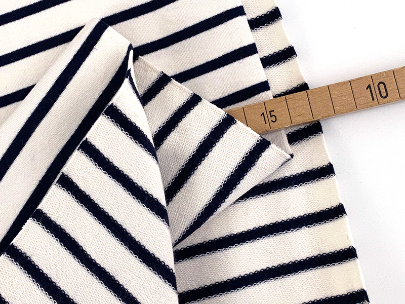 French Terry Sweat gestreift, Weiß Navy – Bild 3