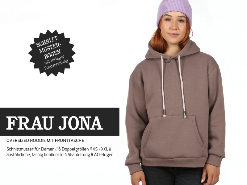 Schnittmuster Frau Jona, oversized Hoodie mit Fronttasche, studioschnittreif
