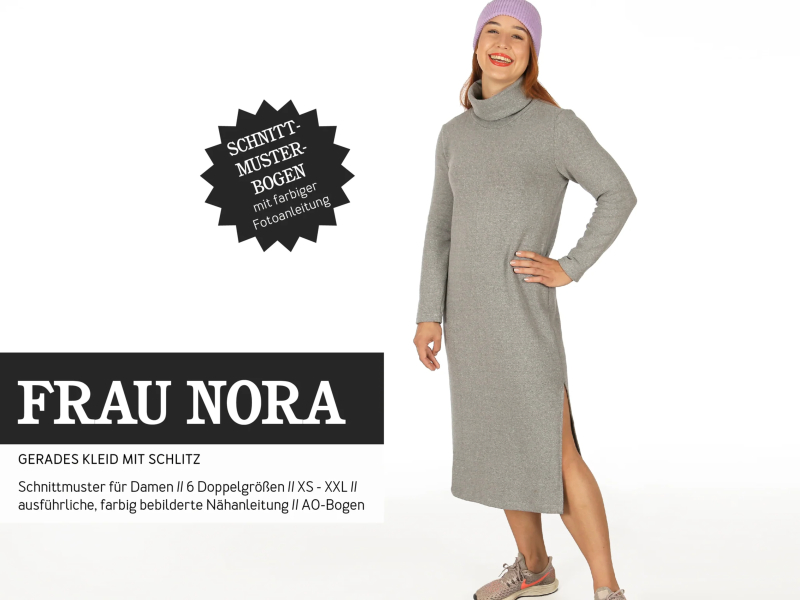 Schnittmuster Frau Nora, gerades Kleid mit Schlitz, studioschnittreif