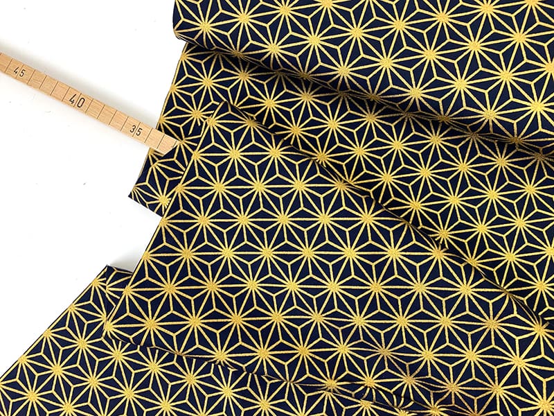 Asanoha Stern Golmetallic Navy, Baumwollstoff Japan