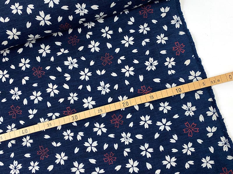 Handbedruckte Baumwolle Floral Indigo Ecru Rot, Japan – Bild 2