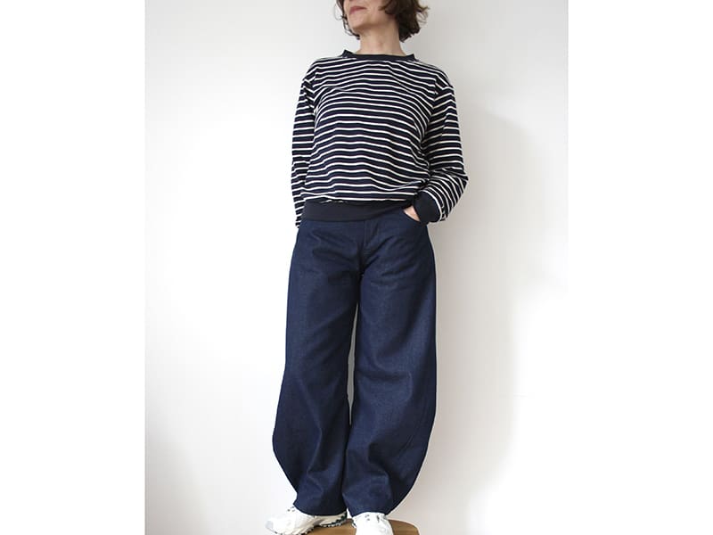 French Terry Sweat gestreift, Weiß Navy – Bild 6