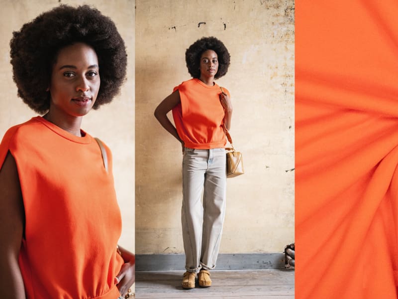 Reststück!!! 1,10m Organic Heavy Sweat brushed, Orange, Fibre Mood