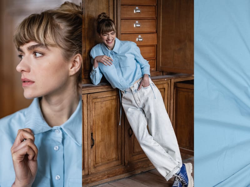 Reststück!!! 0,50m Combed Cotton Popeline Stone Washed, Hellblau, Fibre Mood