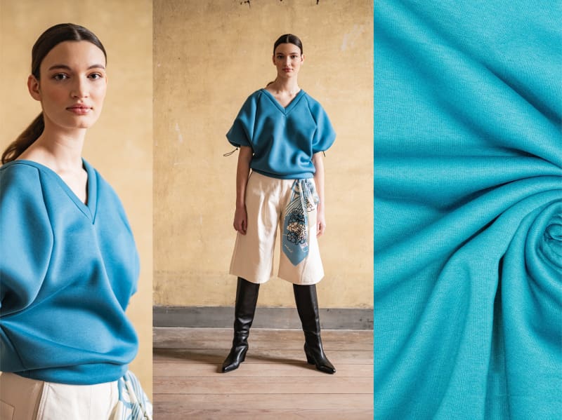 Reststück!!! 0,85m Knit Neoprene Blau Aqua, Fibre Mood