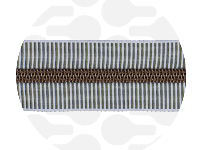 Zipper Zoo Nylon Spirale Striped Olive, Antique Brass