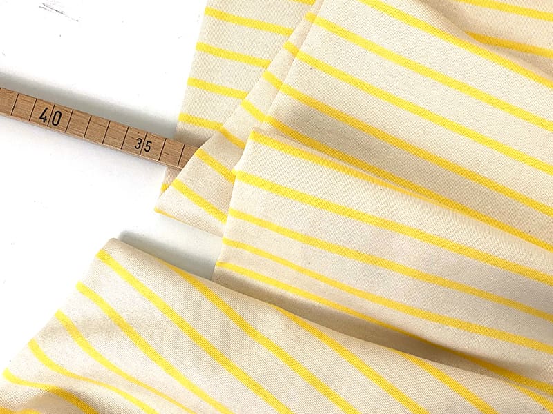 Reststück!!! 0,70m Interlockjersey Streifen 100% Bio Baumwolle, Ecru Lemon