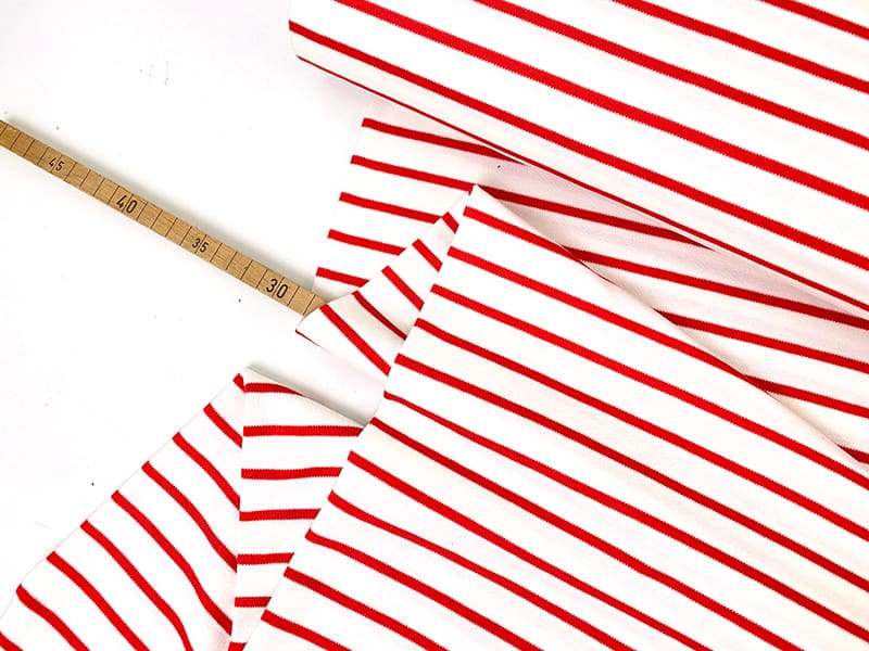 Interlockjersey Streifen 100% Bio Baumwolle, Weiß Rot