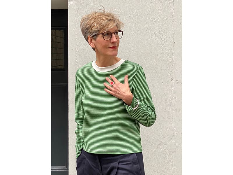 Interlockjersey Streifen 100% Bio Baumwolle, Grün Weiß