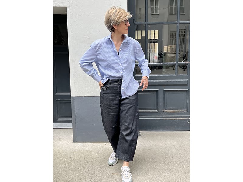 Reststück!!! 0,45m Designerleftover Popeline Streifen, Azur Weiß – Bild 4