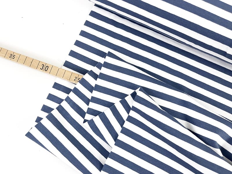 Cotton Jersey Yarn Dyed Streifen, Denim Weiß