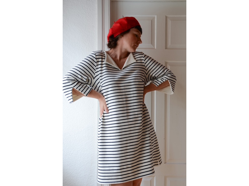 French Terry Sweat gestreift, Weiß Navy – Bild 2