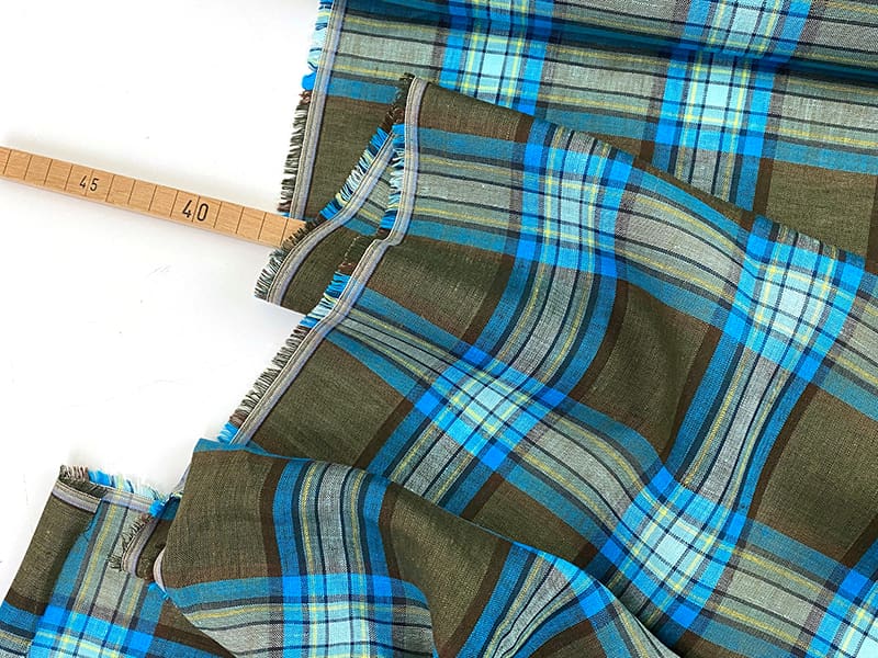 Designerleftover Italienisches Leinen, Check Oliv Türkis – Bild 2